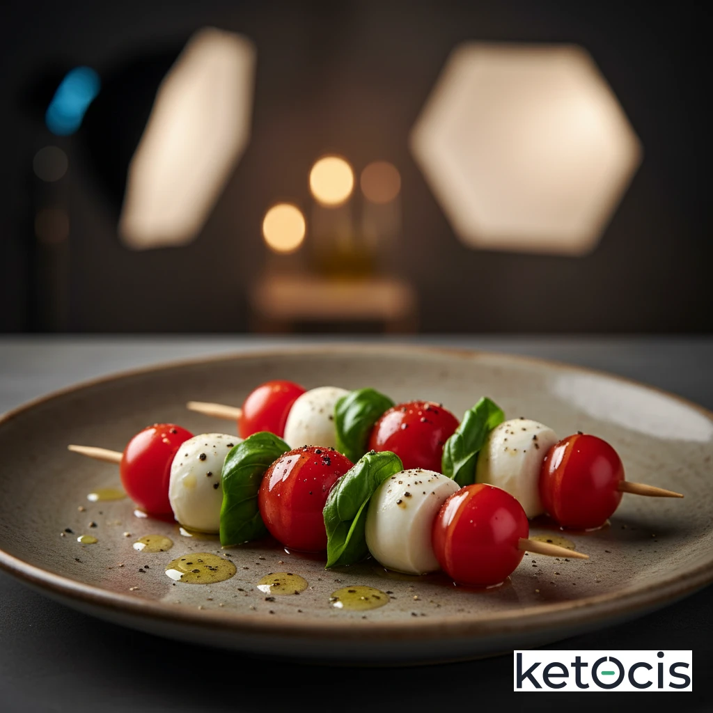 Pinchos Cetogénicos de Tomate Cherry, Mozzarella y Albahaca