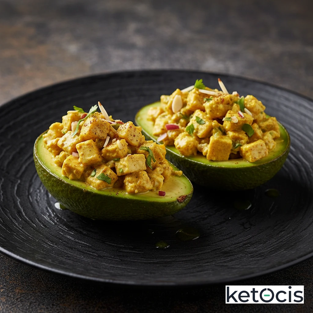 Aguacates Keto Rellenos de Ensaladilla de Pollo al Curry