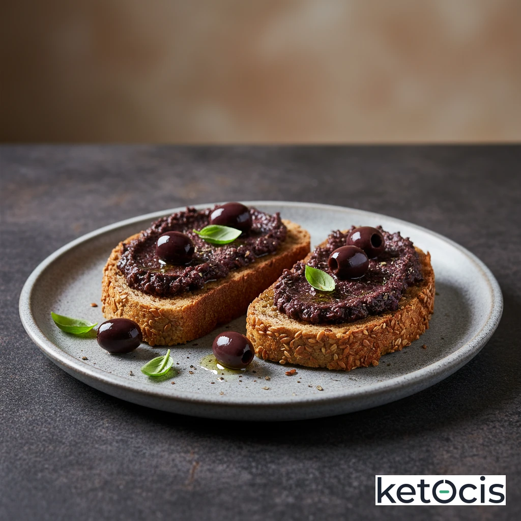 Tostadas Cetogénicas de Pan de Lino con Paté de Aceitunas Negras