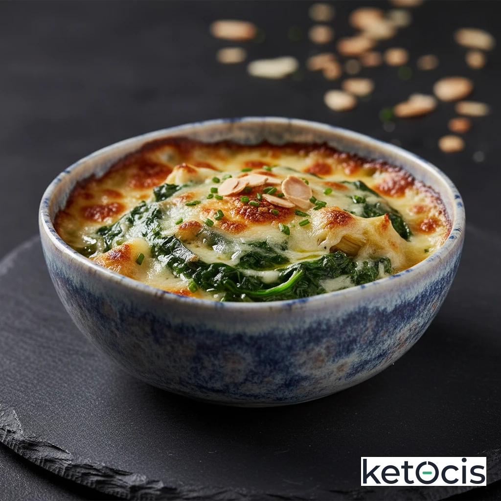 Dip Keto de Espinacas y Alcachofas Horneado con Costra de Queso