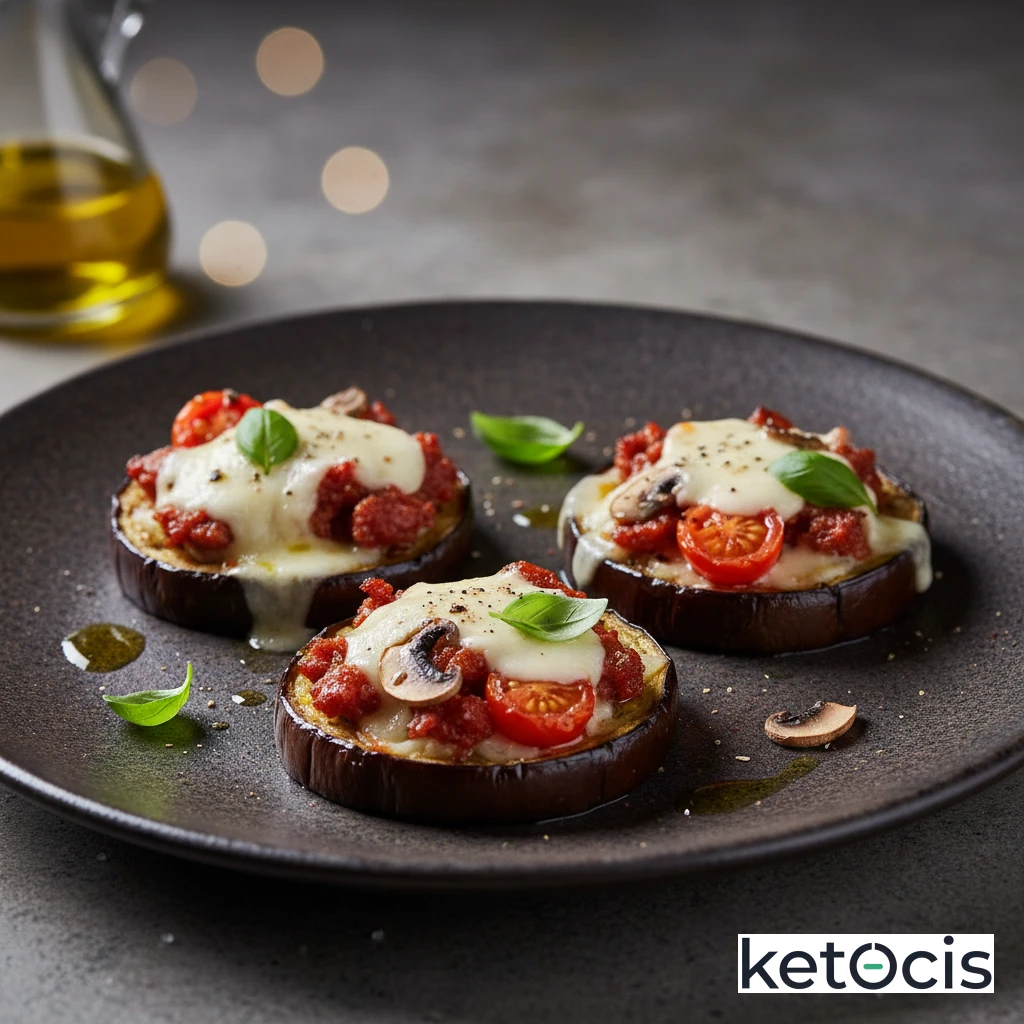 Mini Pizzas Cetogénicas sobre Base de Rodajas de Berenjena