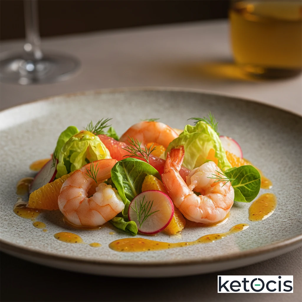 Ensalada Cetogénica de Langostinos Cocidos con Vinagreta de Cítricos