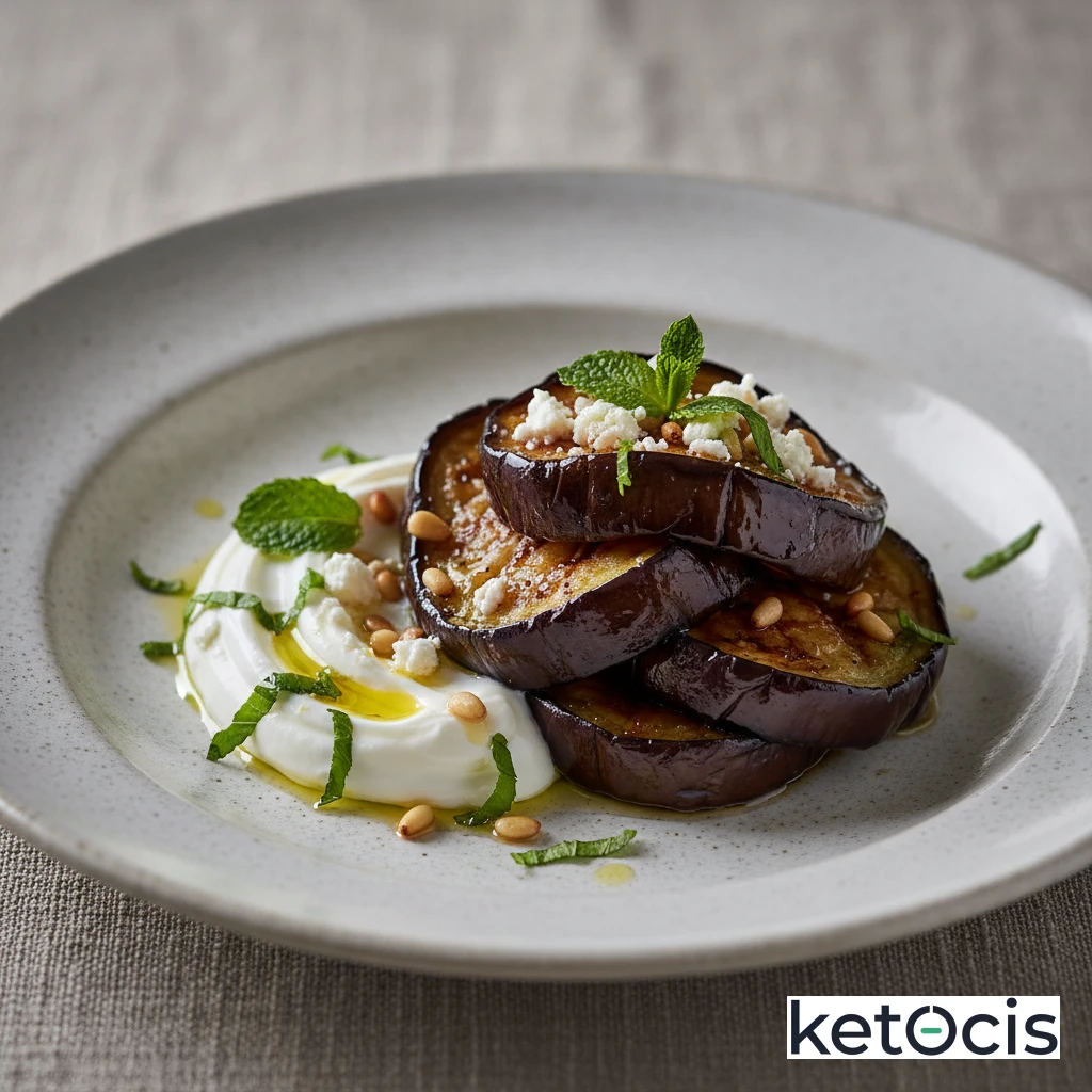 Ensalada Cetogénica de Berenjena Asada con Yogur y Menta Fresca