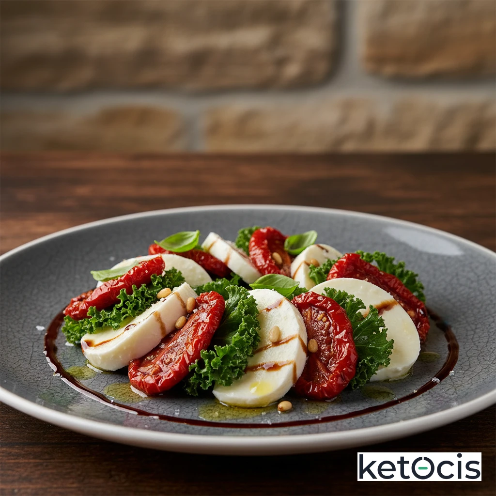 Ensalada Cetogénica Caprese de Invierno con Tomates Secos en Aceite