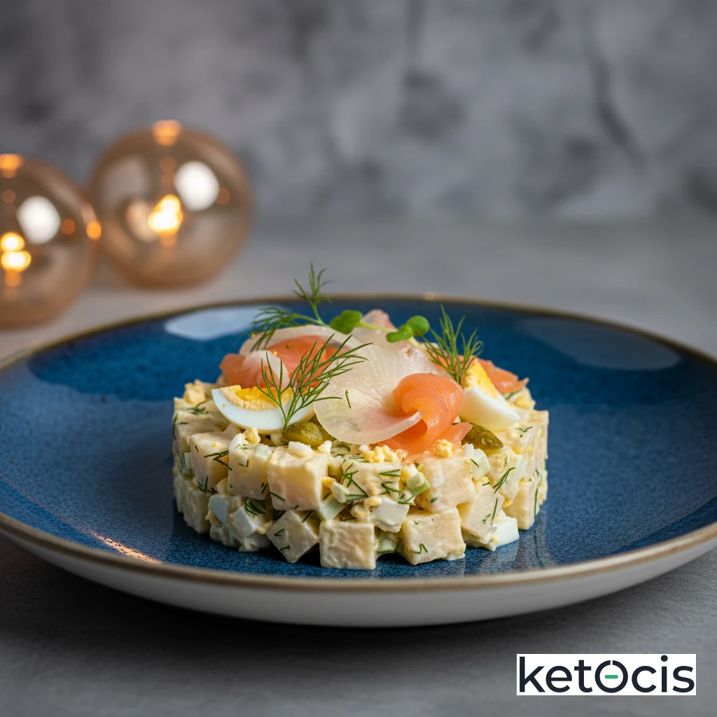 Ensalada Keto Rusa de Falso Sucedáneo de Patata de Nabo y Mayonesa Casera