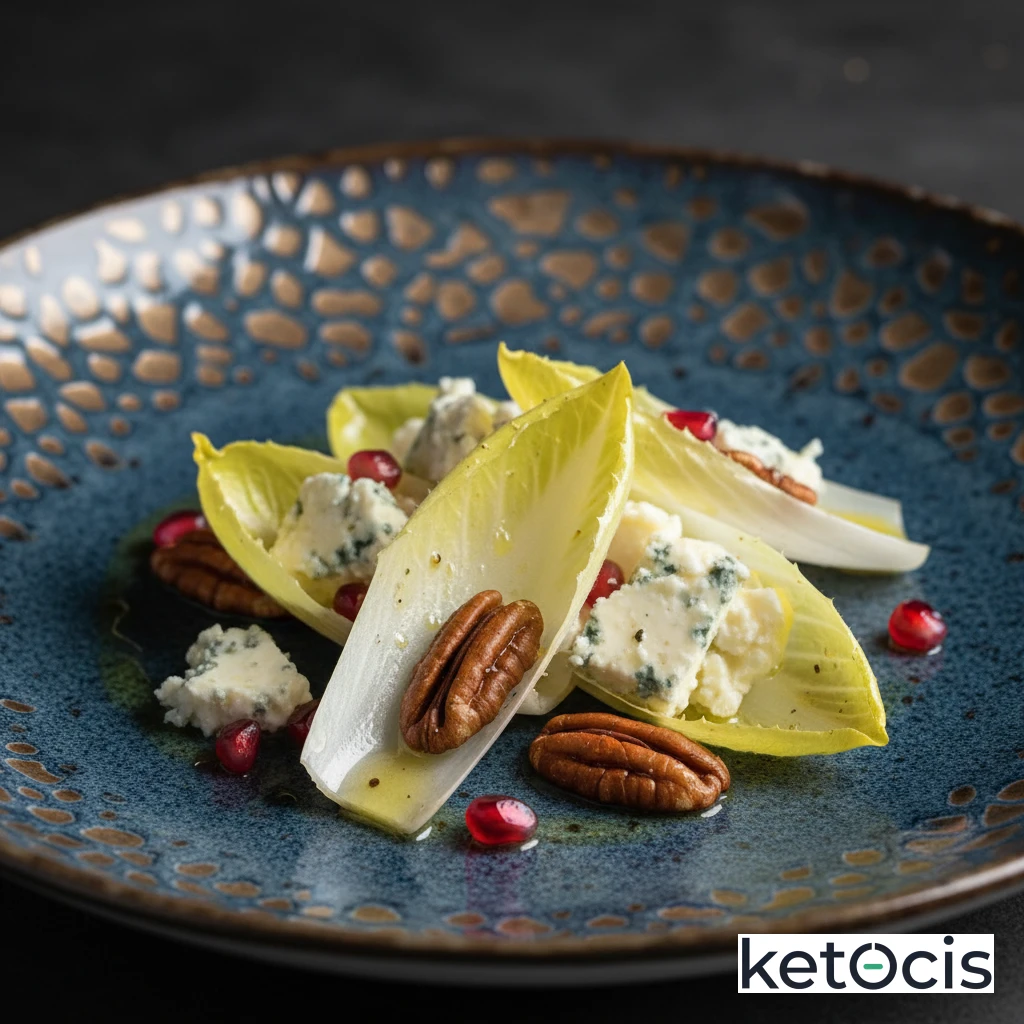 Ensalada Cetogénica de Hojas de Endivia con Roquefort y Nueces Pecanas