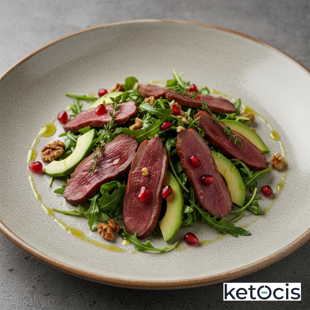 Ensalada Keto de Rúcula con Pechuga de Pato Curado Magret