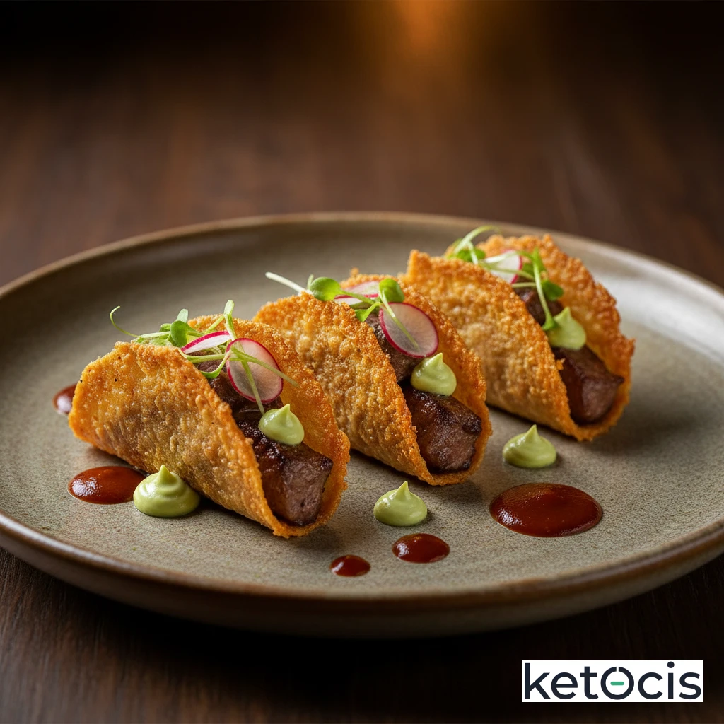Tacos Cetogénicos de Lengua de Res Suave en Costra de Queso