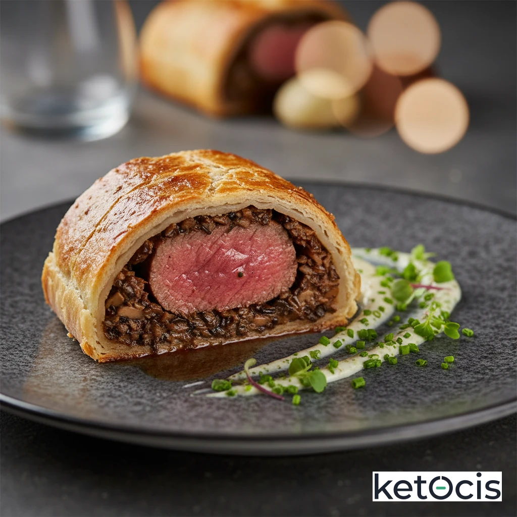 Solomillo Keto Wellington Envuelto en Masa Fathead y Duxelles de Setas
