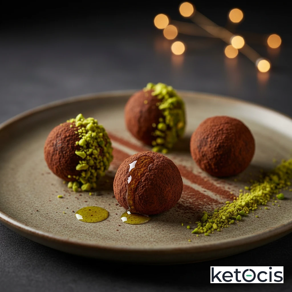 Trufas Keto de Aguacate, Cacao Puro y Pistachos Picados