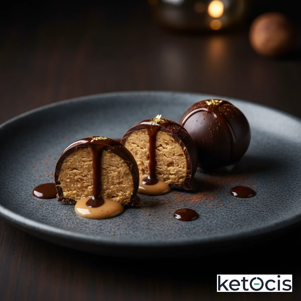 Bombones Cetogénicos de Mantequilla de Cacahuete Envueltos en Chocolate Negro
