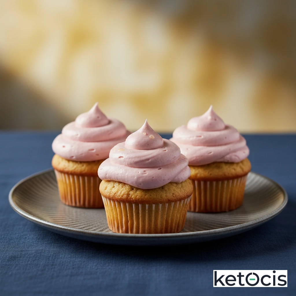 Cupcakes Keto de Vainilla con Frosting de Queso Crema Rosa