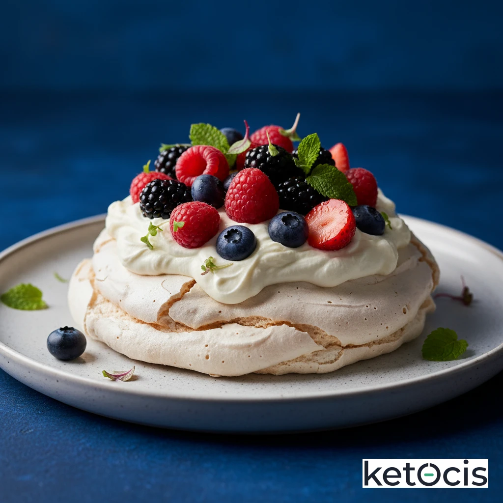 Pavlova Cetogénica Rellena de Nata Montada y Frutos del Bosque