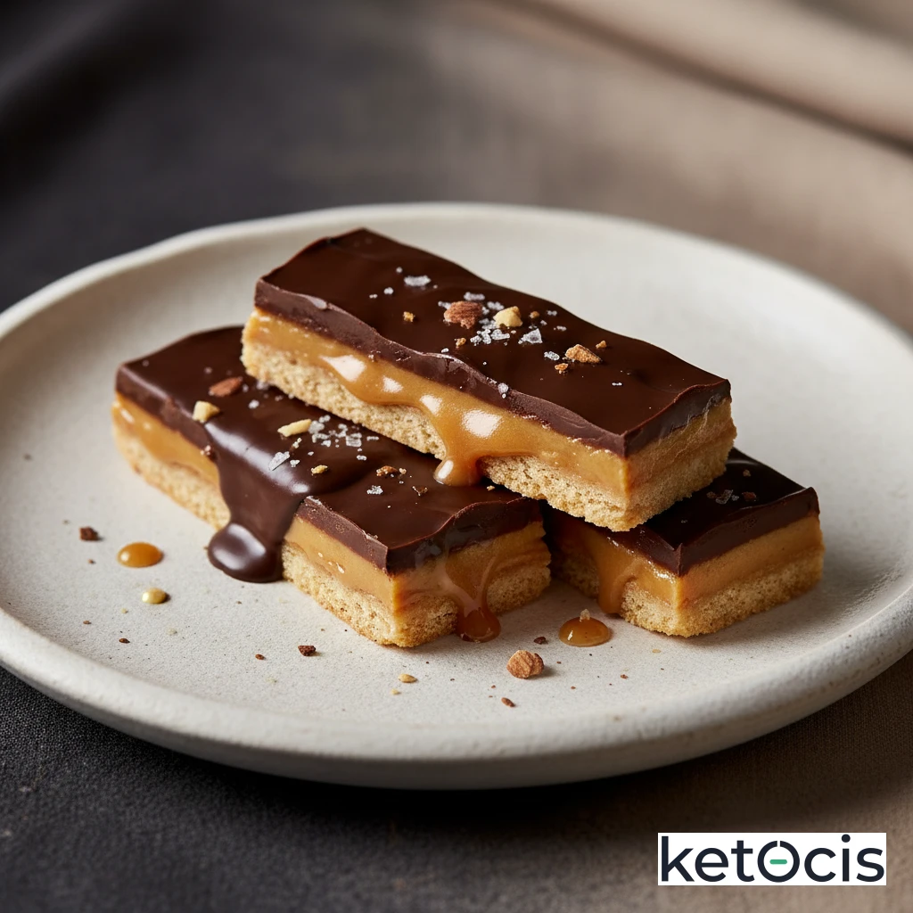 Barritas Keto de Twix Caseras con Galleta, Caramelo Falso y Chocolate