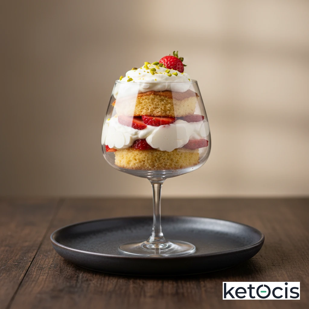 Copa Keto de Capas de Bizcocho, Nata y Fresas Estilo Trifle Keto
