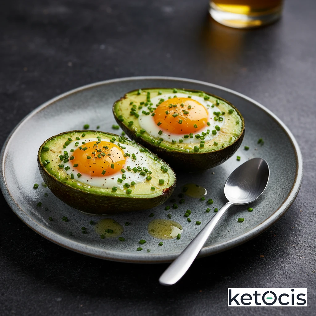 Huevos Horneados Keto en Aguacate con Cebollino Picado