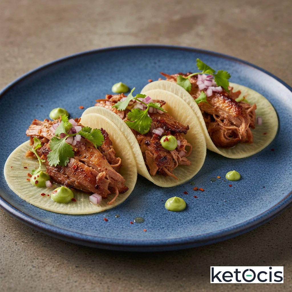 Tacos Cetogénicos de Carnitas Envueltos en Jícama Laminada