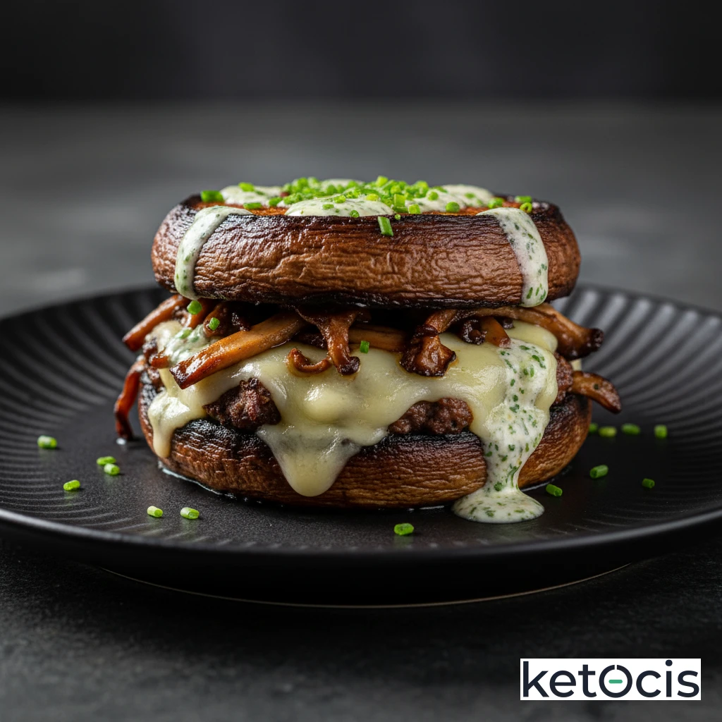 Hamburguesa Keto Rellena de Champiñones y Queso Suizo