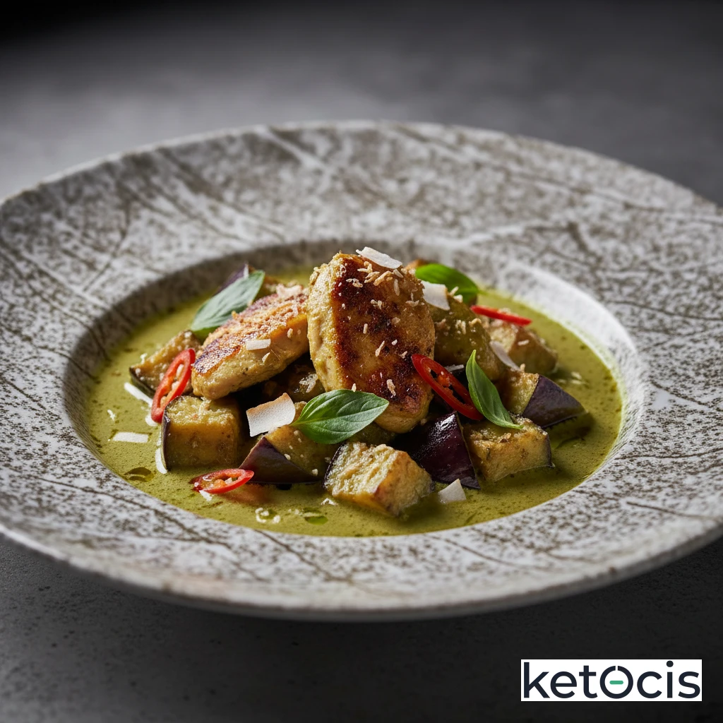Curry Verde Cetogénico de Pollo con Berenjena Trocceada