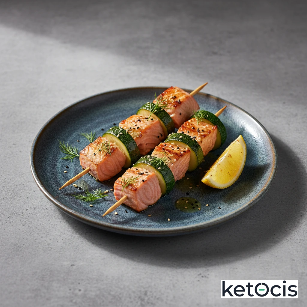 Brochetas Keto de Salmón y Calabacín a la Parrilla Caliente