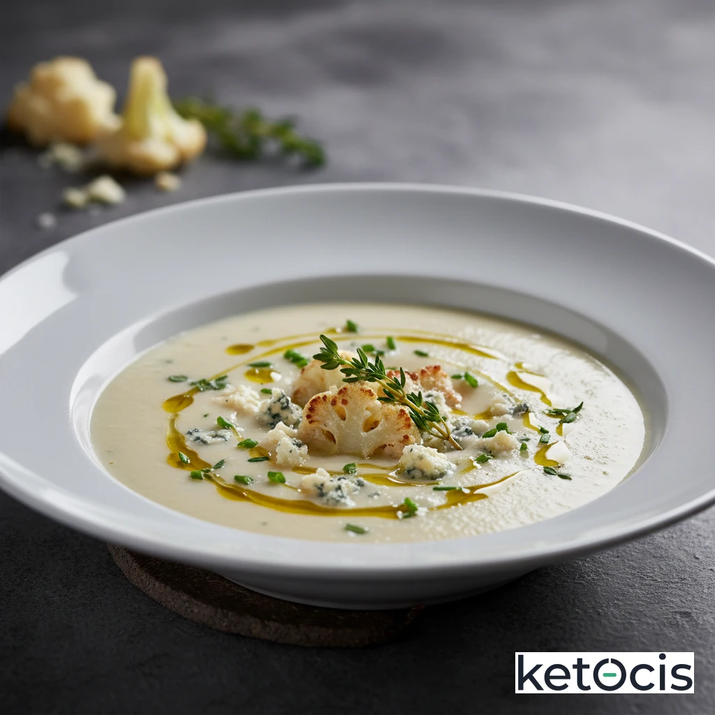 Sopa Keto de Coliflor y Queso Azul Fuerte Estilo Francés