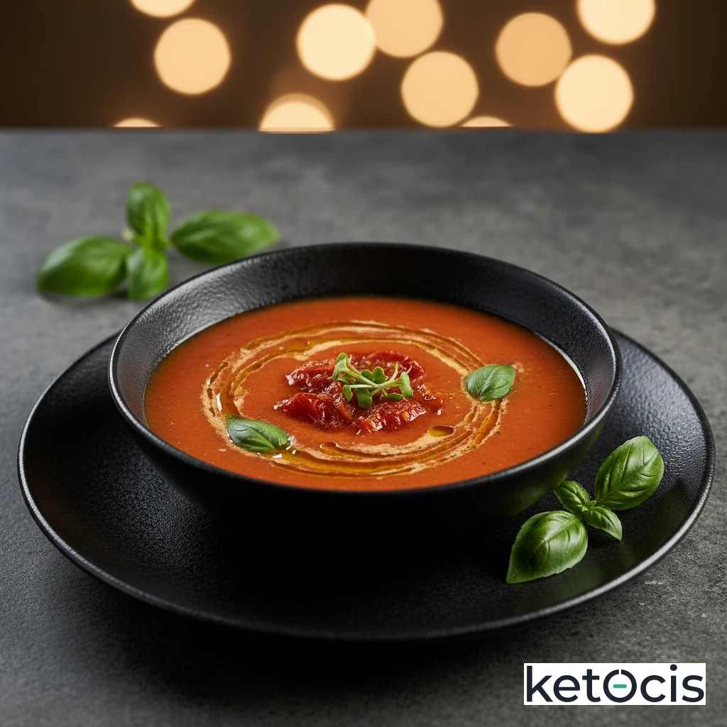 Sopa Keto de Tomate Asado Casera Sin Azúcar y Albahaca