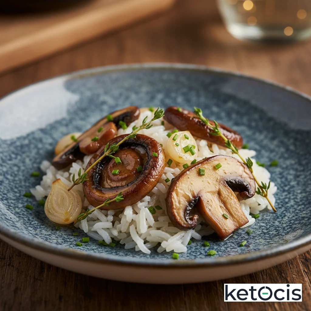 Arroz Cetogénico de Konjac Salteado con Setas Portobello
