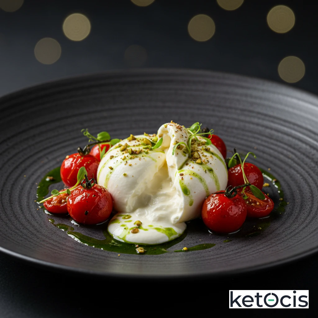 Ensalada Keto de Tomates Cherry Asados y Burrata Fresca Italiana