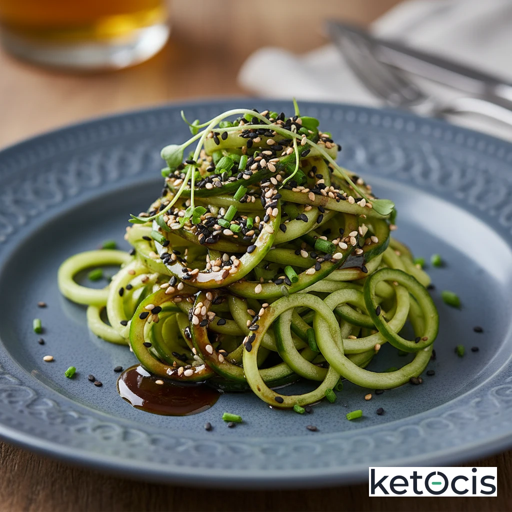 Zoodles Keto de Pepino con Aderezo de Sésamo Tostado Oscuro
