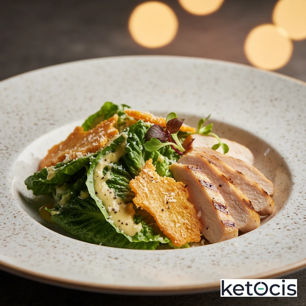 Ensalada Cetogénica César Original Falsa con Crutones de Queso Cheddar