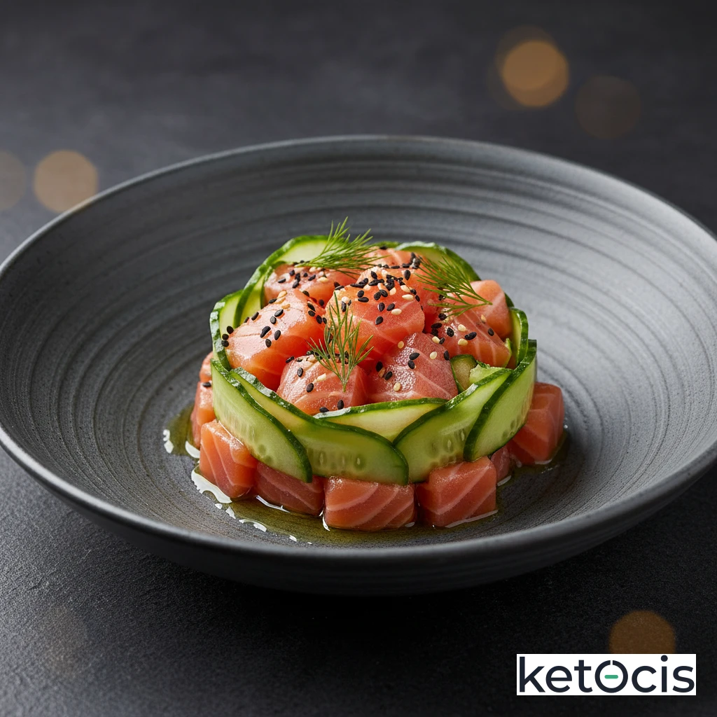 Bowl Cetogénico de Salmón Crudo Pepino y Semillas de Sésamo Negro