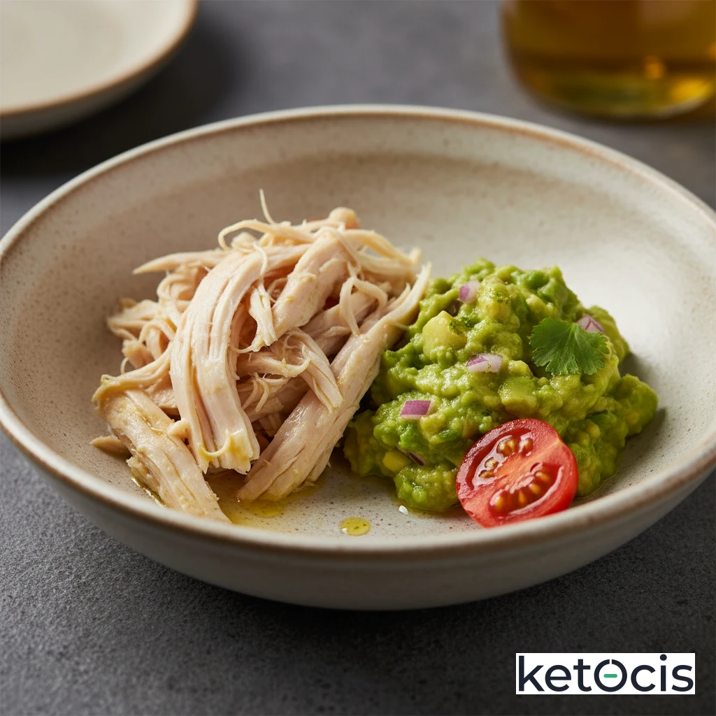 Tazón de Pollo Hervido Desmenuzado con Guacamole Natural Casero