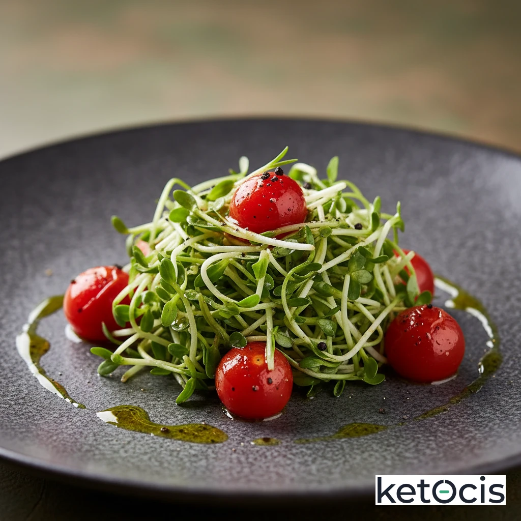 Ensalada de Germinados de Alfalfa con Tomates Asados y Aceite de Oliva