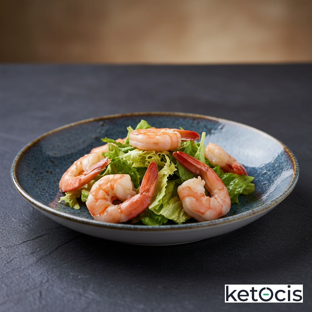 Ensalada Cetogénica de Langostinos Cocidos sobre Cama de Lechugas Tiernas
