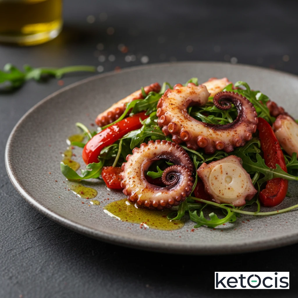 Ensalada Cetogénica de Pulpo Cocido Aliñado con Pimentón y Aceite