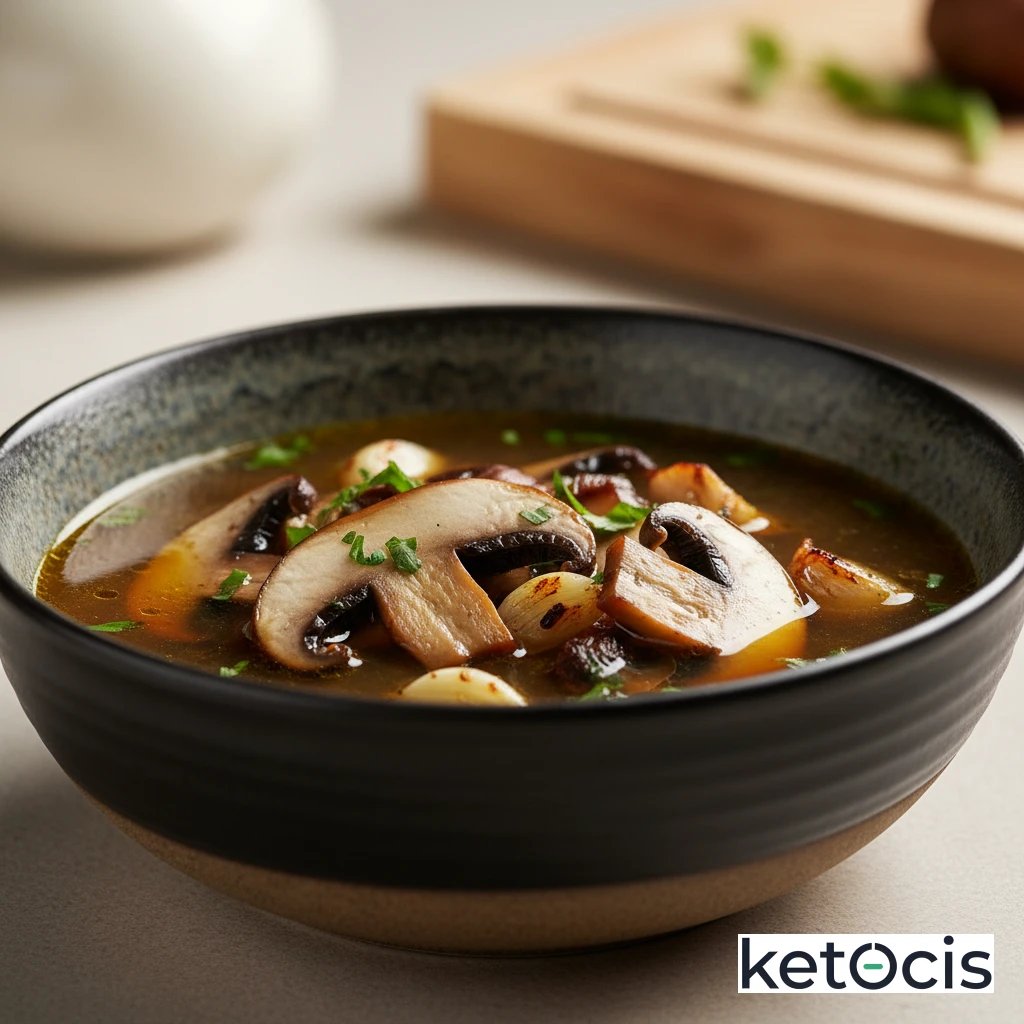 Sopa de Champiñones Portobello con Ajo y Caldo de Pollo Casero