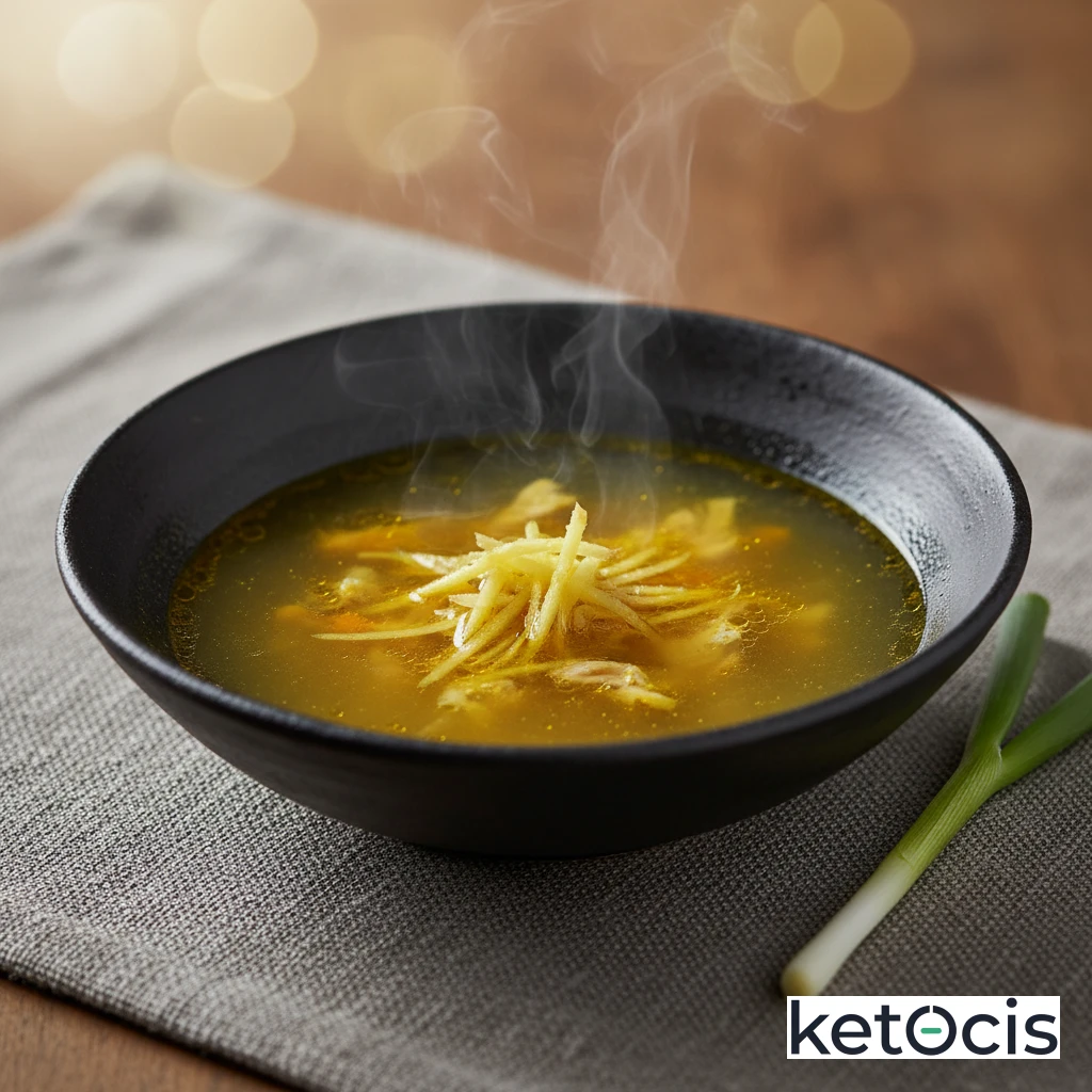 Caldo Casero de Huesos de Pollo con Cúrcuma y Jengibre Rallado Fresco
