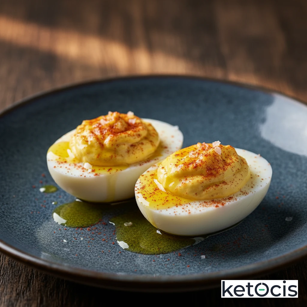 Huevos Cocidos Duros Partidos con Aceite de Oliva y Pimentón Puro