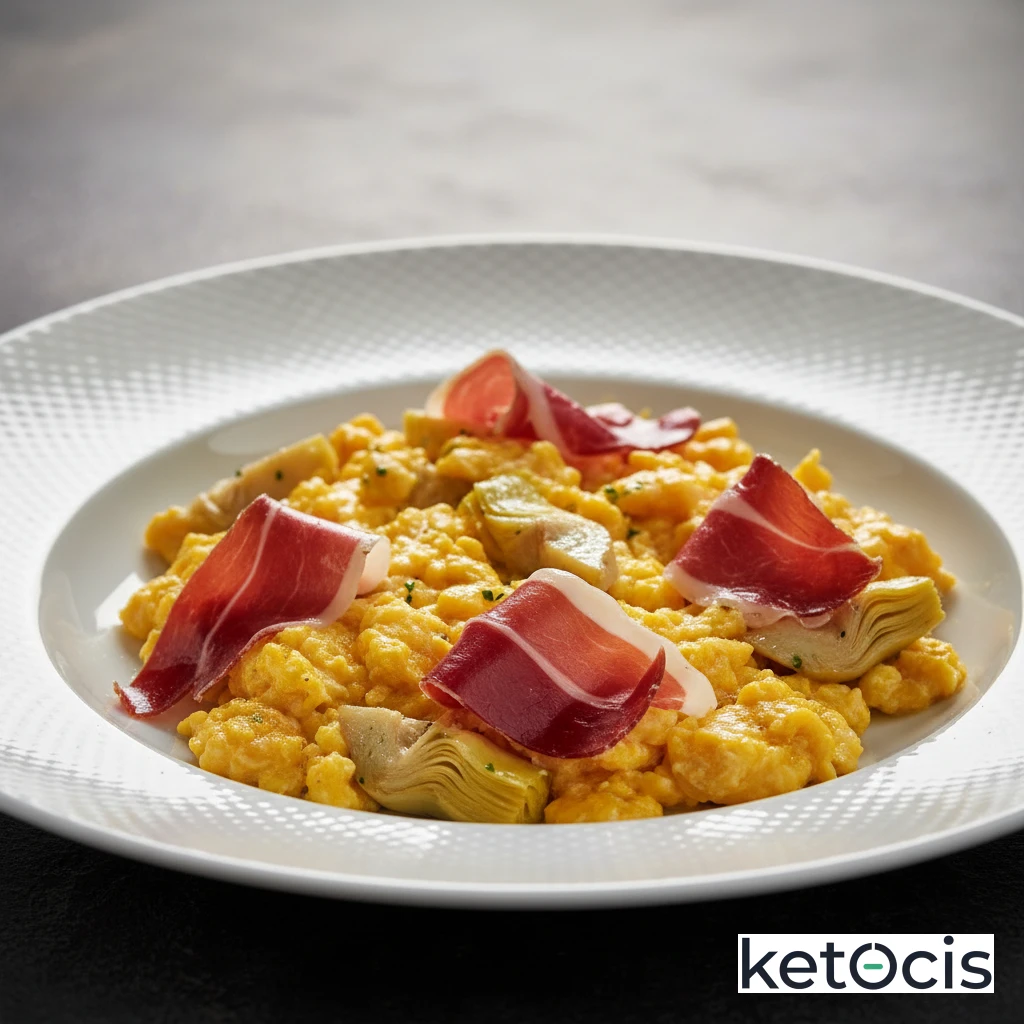 Huevos Revueltos con Corazones de Alcachofa y Jamón Ibérico Casero