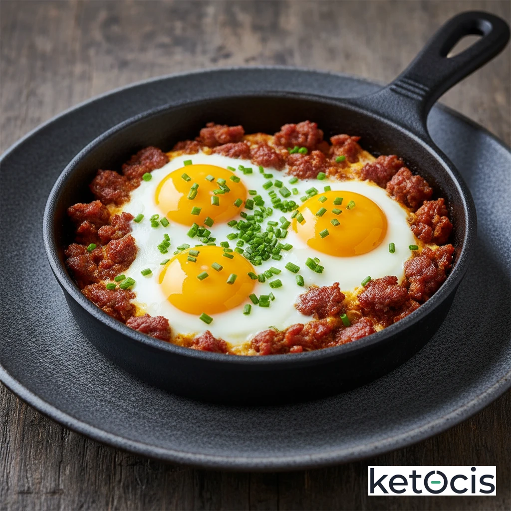 Cazuelita Keto de Chorizo Fresco Huevos y Cebollino