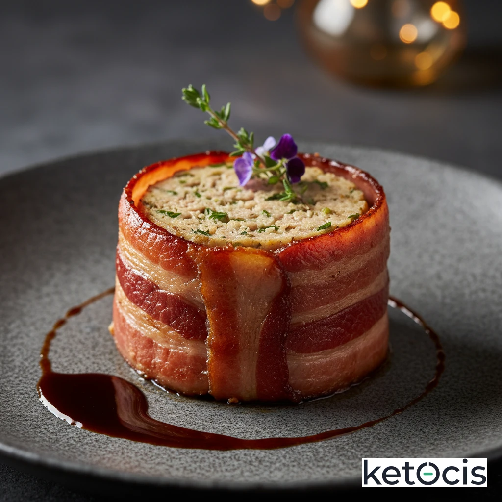 Pastel de Carne Keto de Pollo Picado Envuelto en Panceta Crujiente