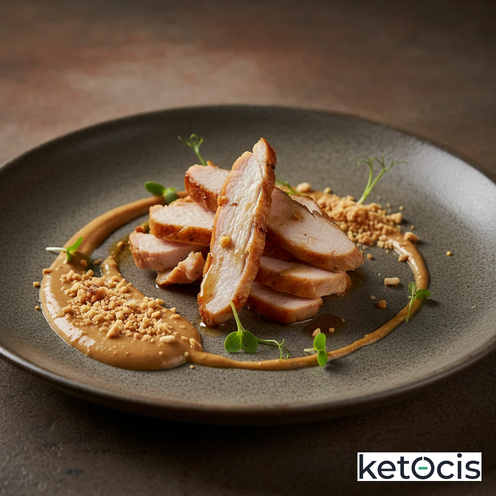Pavo Cetogénico Asado en Tiras con Salsa de Cacahuete Sin Azúcar