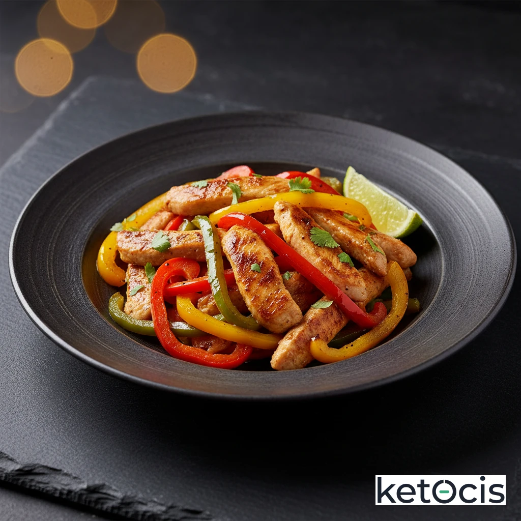 Pollo Cetogénico Estilo Fajitas Salteado con Pimiento Tricolor