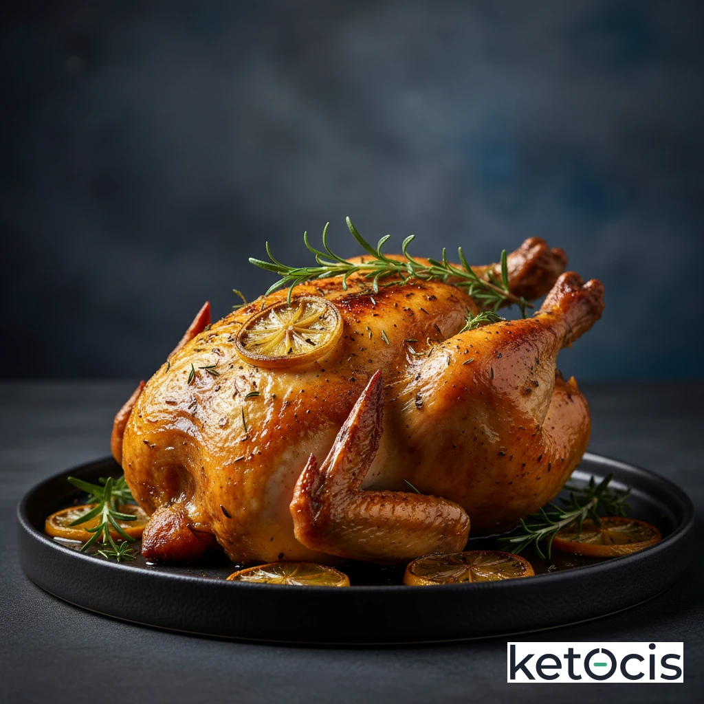 Pollo Cetogénico Entero Horneado con Limón y Hierbas Provenzales
