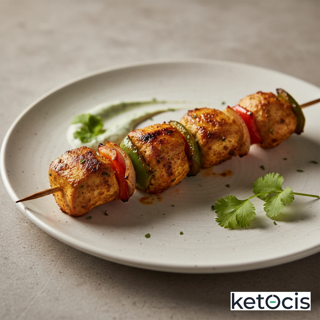 Pollo Cetogénico Estilo Tikka Asado en Pinchos Sin Carbohidratos