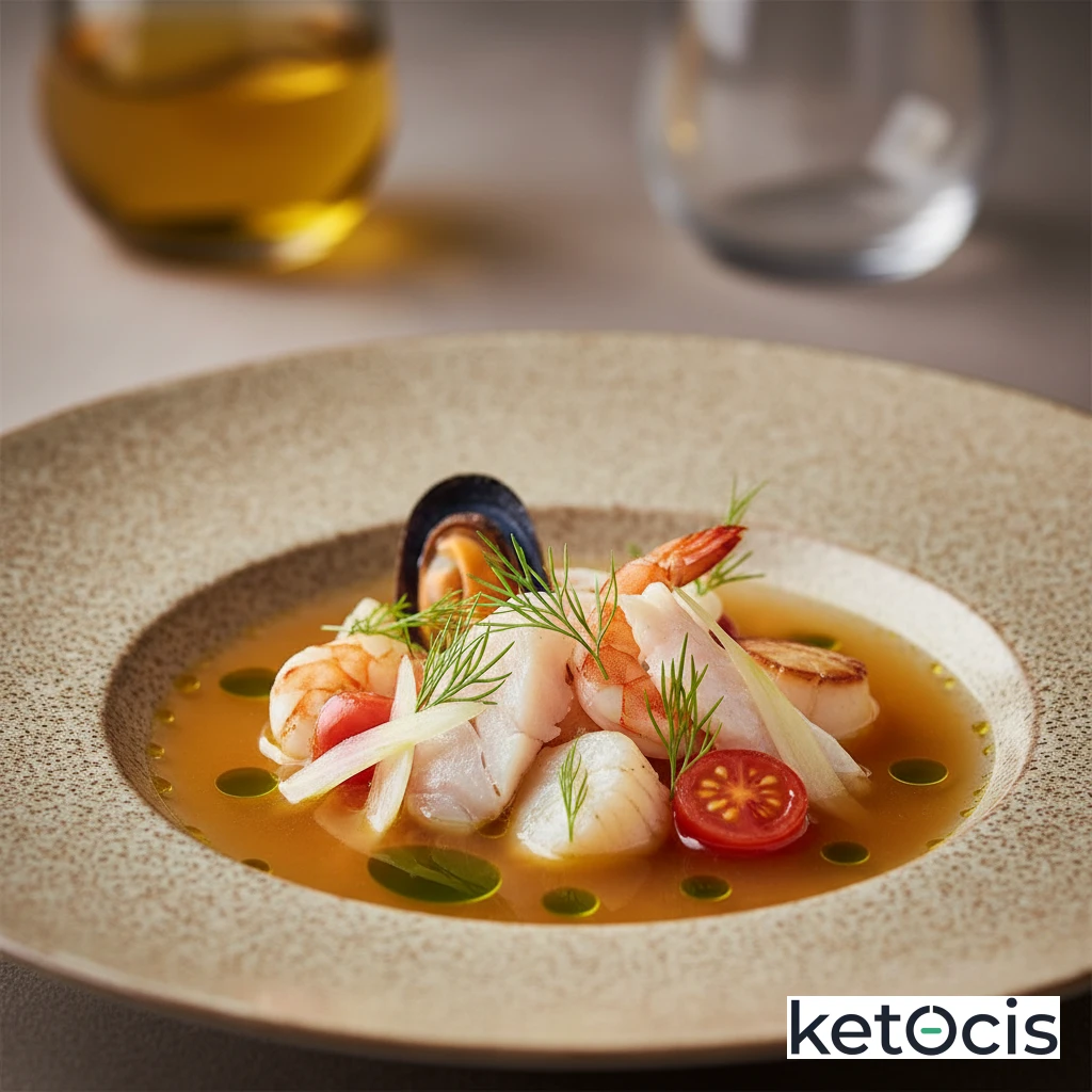 Sopa Keto de Pescado Casera Falsa Estilo Bullabesa Clara