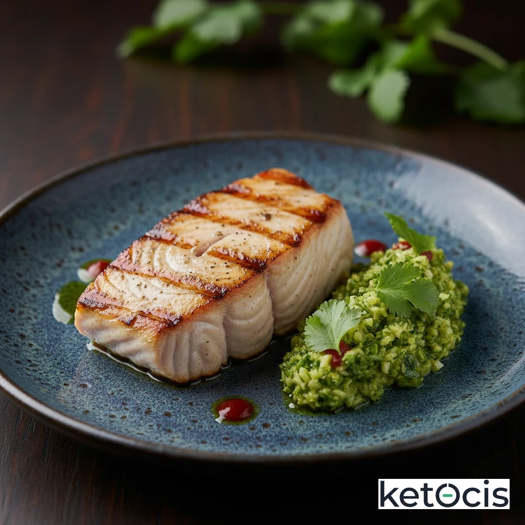 Pez Espada Keto a la Parrilla con Majado de Ajo y Cilantro