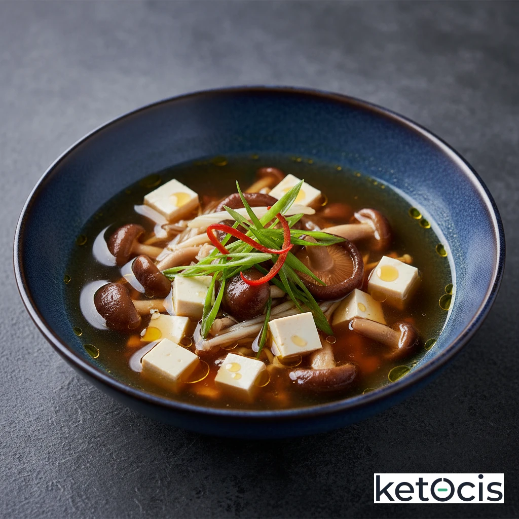 Caldo Keto Estilo Asiático con Setas y Tofu en Dados