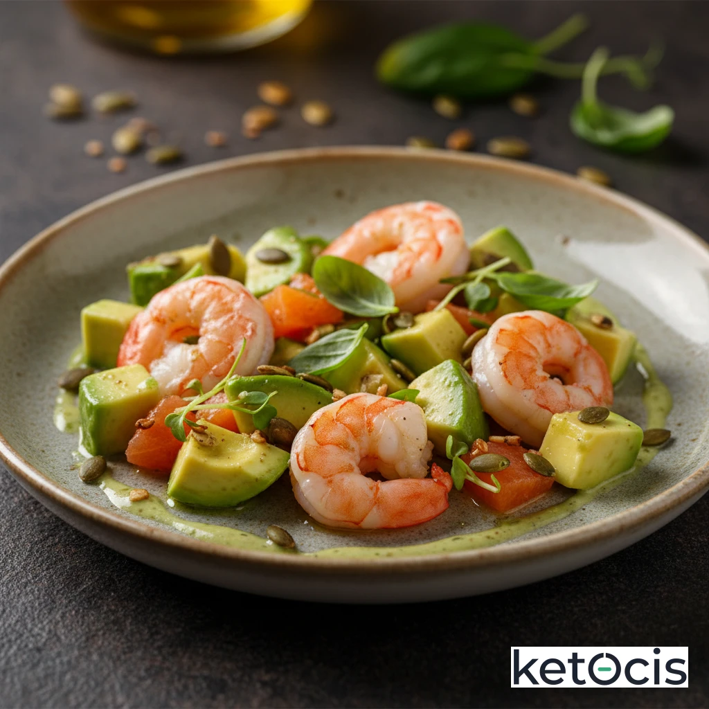 Ensalada Cetogénica de Aguacate en Dados con Langostinos Cocidos