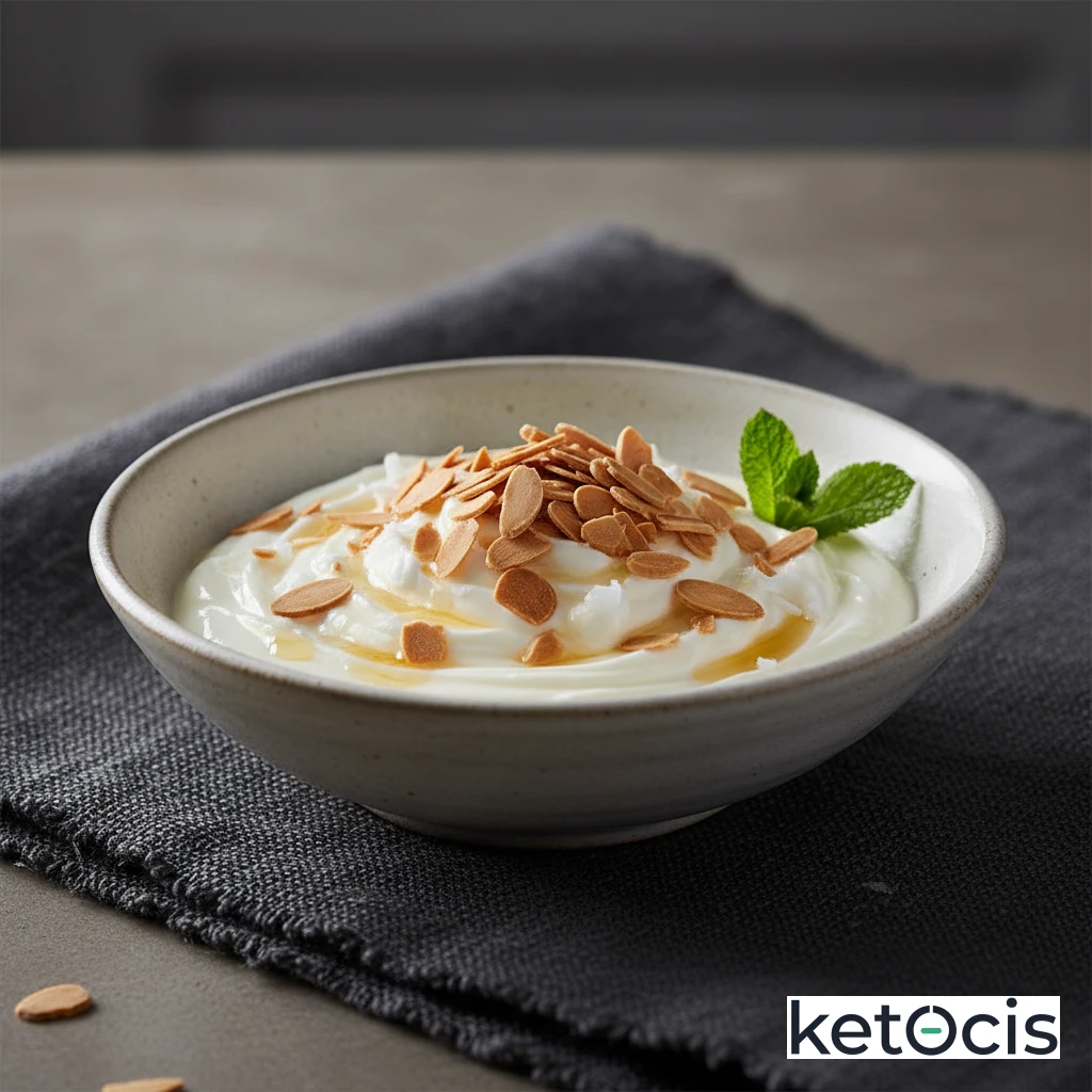 Tazón de yogur de coco natural con almendras fileteadas